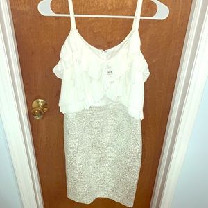 Ann Taylor Loft White and Silver Dressy Dress